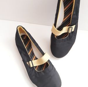 KEDS Flats Nylon Slip-On Shoes, Navy Blue And Yellow Polka Dot